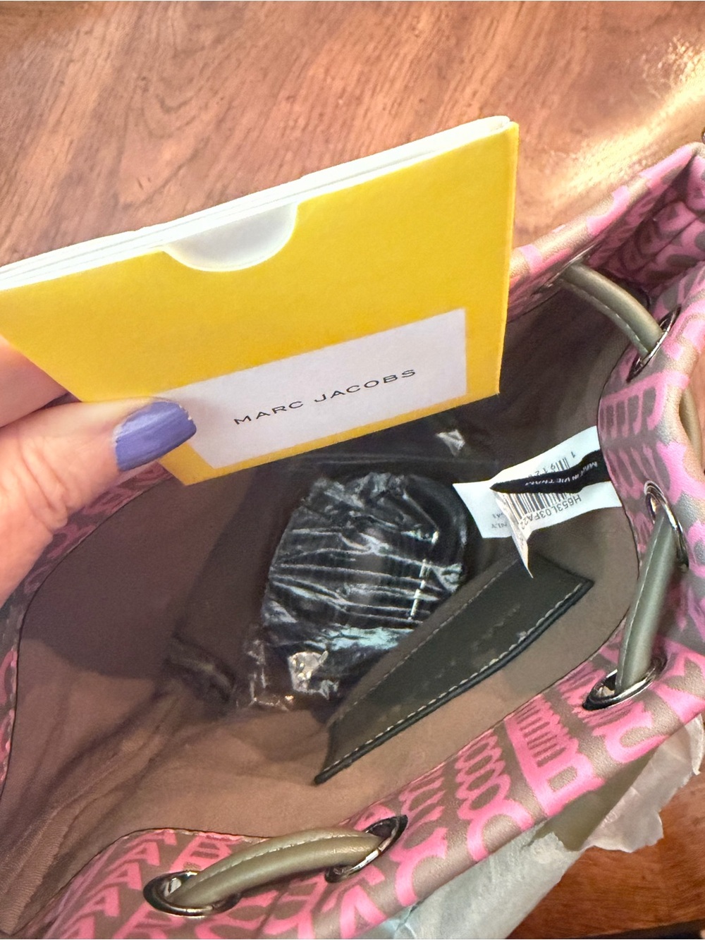 NWT Marc Jacobs Pink Patterned Drawstring Micro Bucket Bag - Picture 7 of 13
